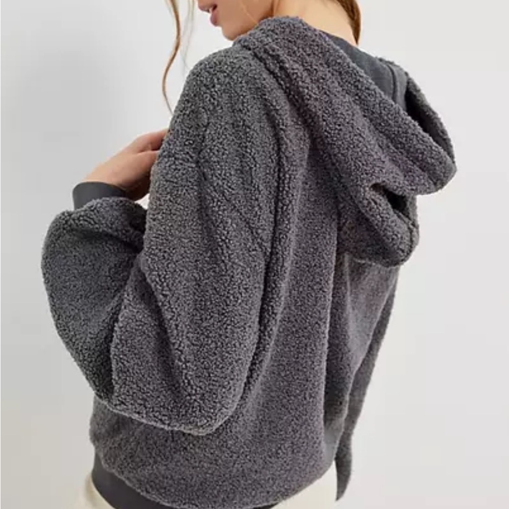 Anthropologie Current Air Sherpa Hoodie Gray Faux Shearling Sweater Size S - Picture 4 of 13